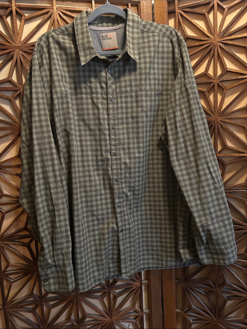 5.11 Tactical Olive and Gray Check Button-Down Snap Shirt XL